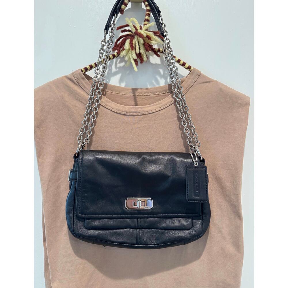 Coach Black Leather Flap Bag with Chain Strap – Turnlock Closure